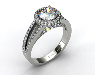 14k White Gold Pave Split Shank Halo Diamond Engagement Ring